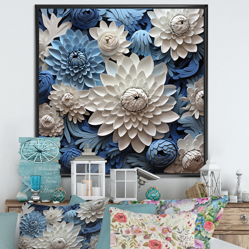«Graceful Mums», reproduction de peinture sur toile II, Cadre flottant noir, H 24 po x l 24 po x P 1 po