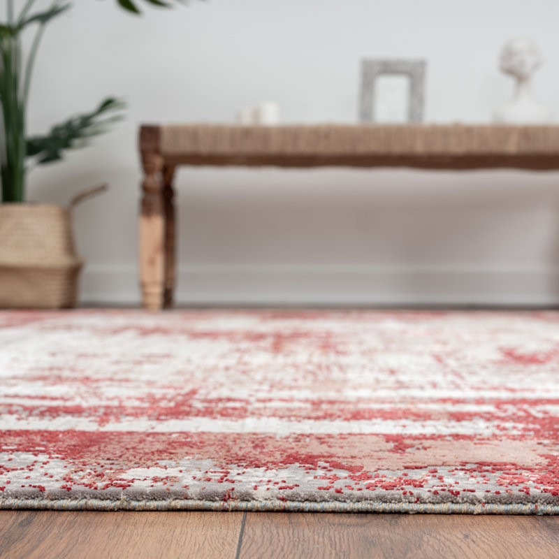 Evgenii Viscose Indoor Rug, Runner 2'6" x 10', Gray/Red