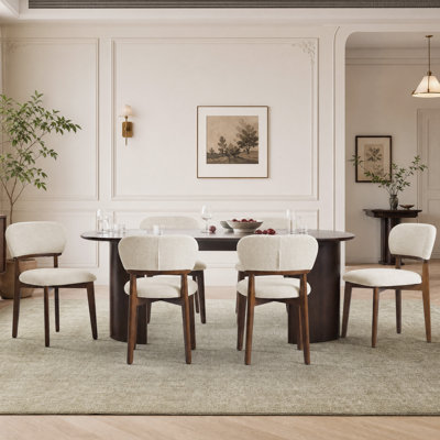 Chaises de salle à manger de style Mid-Century en boucle, hauteur d'assise 19,1 pouces, pieds en bois renforcés par des entretoises (ensemble de 6)