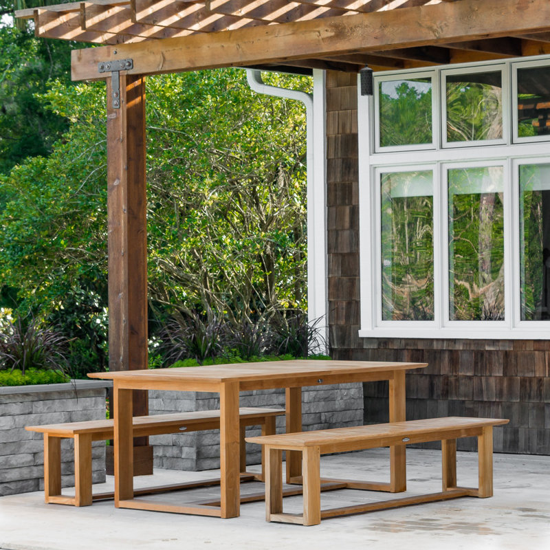 Modern Teak 8-Seater Outdoor Dining Set With Extension Table & Benches