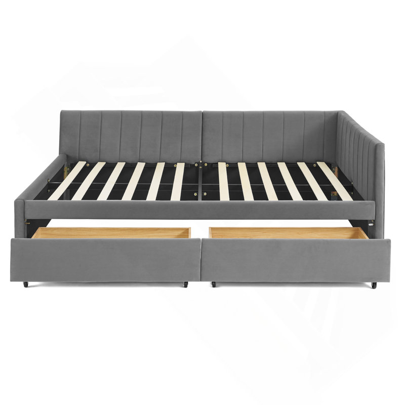 Full Size Upholstered Tufted Bed Frame With Two Drawers, Sofa Bed Frame With Comfortable Backrest And Armrests, Velvet,