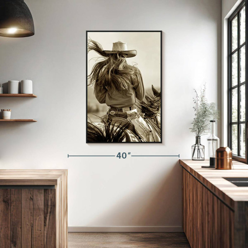 Sépia Cowgirl, Cadre flottant noir, 27 po x 40 po