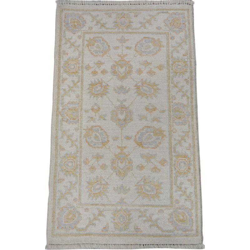 Tapis zone ivoire en laine 2 pi x 3 pi 3 po one-of-kind-noué la new age oushak Febbas