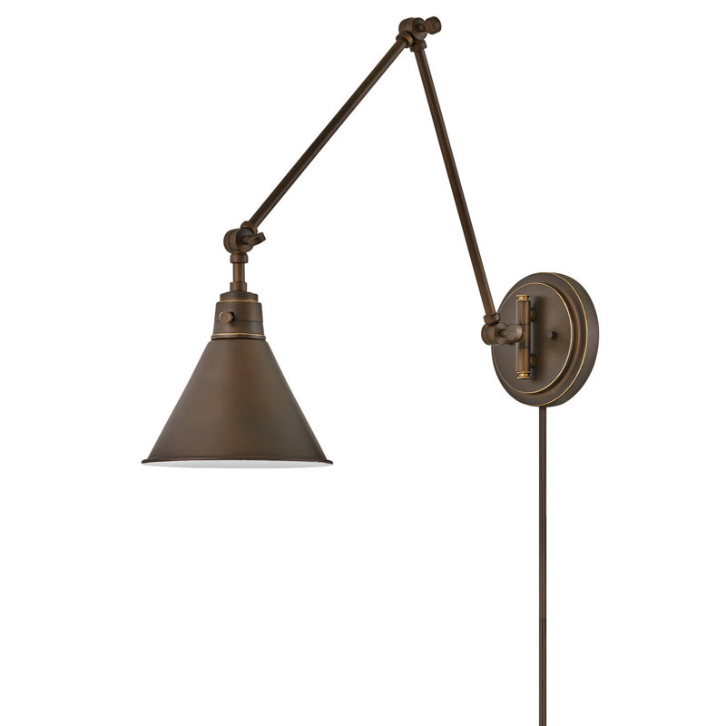 Arti 7.75-in Swing Arm Extendable Single Light Plug-In Sconce with On/Off Switch, Olde Bronze