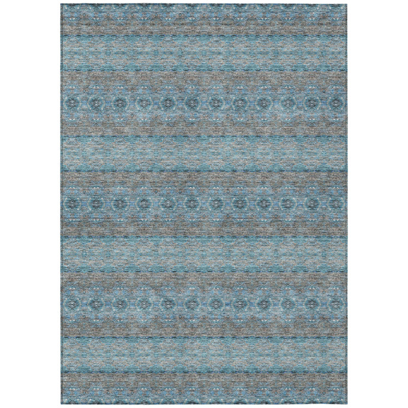 5' X 8' Teal Blue Aqua And Gray Floral Medallion Washable Indoor Outdoor Area Rug, Rectangle 3' x 5'