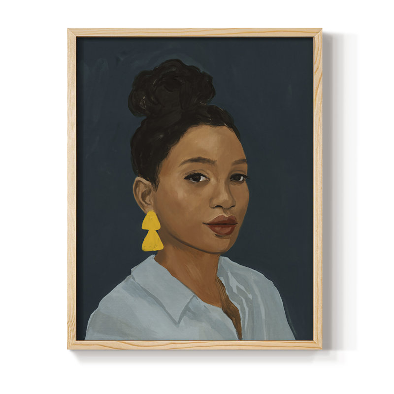 Chiffre avec boucle d'oreille jaune, reproduction encadrée - bois massif, H 15 po x l 12 po