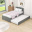 Lit plateforme simple en bois avec lit gigogne et tête de lit-1259657290