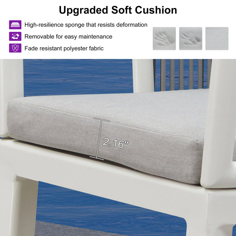  Tabourets de bar de patio avec dossier et accoudoirs ergonomiques, Gris clair, Blanc / Gris
