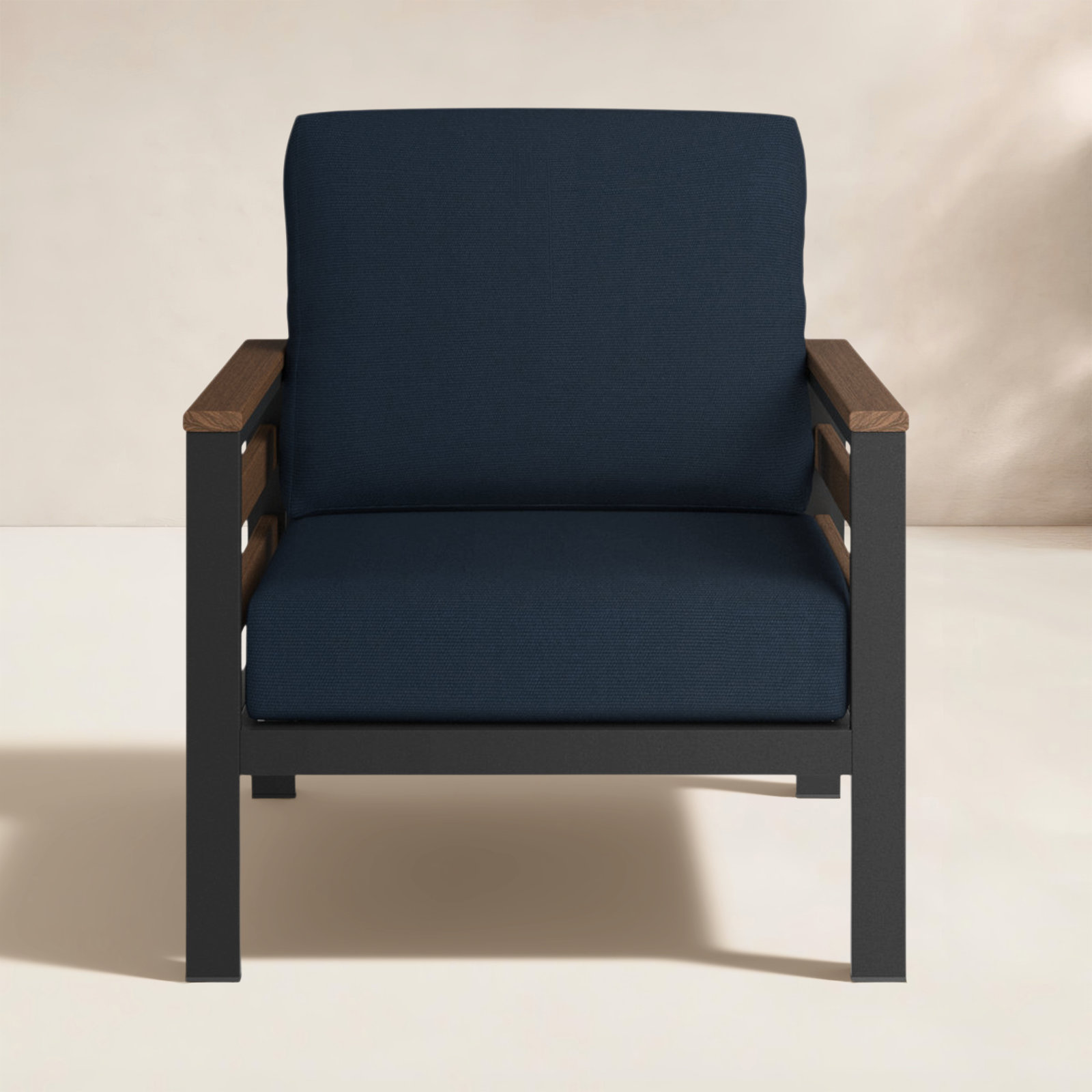 Townsend Sunbrella® Patio Lounge Chair, Canvas Navy Sunbrella® Canvas, Brown/Dark Gray