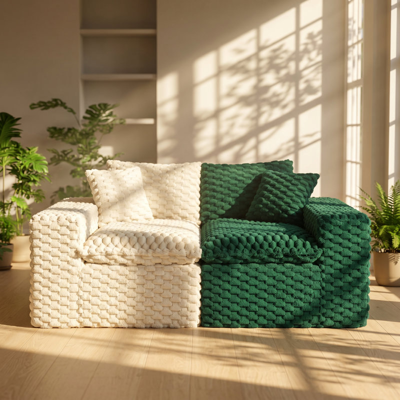 Luxury 120.08" W x 35.43" D x 36.22" H Colour-Block 4-Seat Sofa