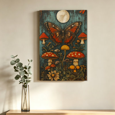 Toile, art mural rétro, Académie, lune, papillon, tacheté rouge, champignon, peinture à l'huile, décoration murale, pour chambre à coucher, salon, chambre d'enfant