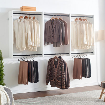 Système de rangement mural en bois, 240 cm (L) x 35 cm (P) x 115 cm (H), bois, 3 pièces, système de rangement, blanc, avec modularité et supports robustes
