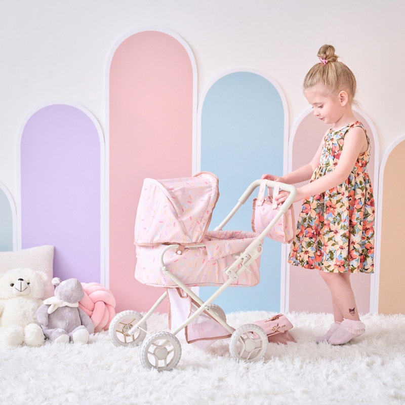 Olivia's Little World 2-in-1 Confetti Doll Classic Stroller With Removable Bassinet & Retractable Canopy, Beige