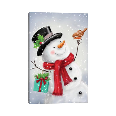 Snowman And Robin VI B by MAKIKO - Wrapped Canvas Print