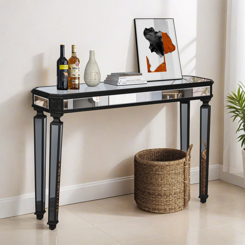Table d'appoint 48,02 po à miroir pour le couloir du salon, Noir / argenté