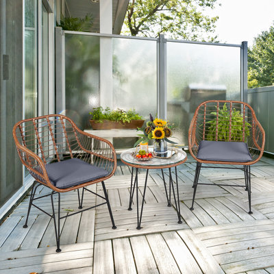 Cadnite 3 Piece Patio Rattan Bistro Furniture Set by Beachcrest Home