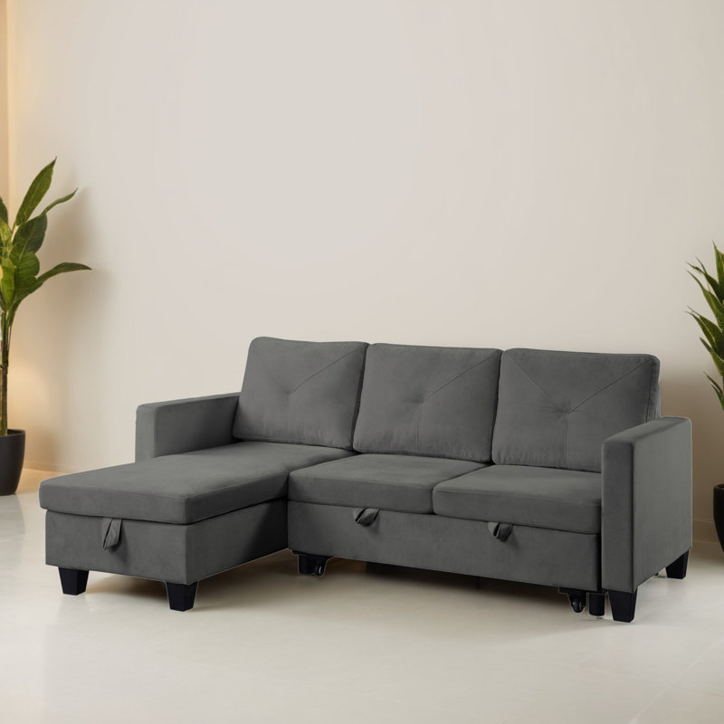 Canapé-lit modulaire à canapé-lit réversible 82,62 po avec méridienne de rangement, Velours gris foncé
