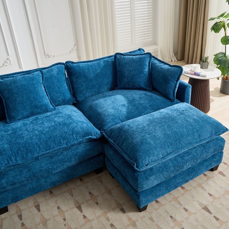 Schmucker Modular Oversized Deep-Seat Cloud Sofa, Modern Double-Layer Cushion Cloud Couch, Blue, 33" H x 78" W x 35" D