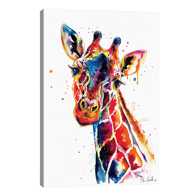 « giraffe », reproduction sur toile, H 26 po x l 18 po x P 1,5 po, Toile avec cadre noir, Blanc