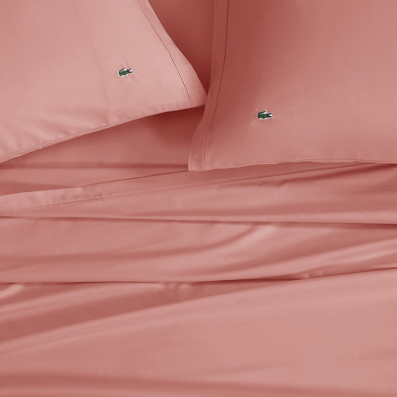 Lacoste Cotton Percale Sheet Set, Crisp Feel and Breathable Bedding, 16" Deep Pocket Fitted Sheet, Canyon, Queen, Canyon