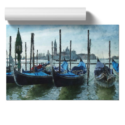 Gondolas in Venice Painting - Frameless Print