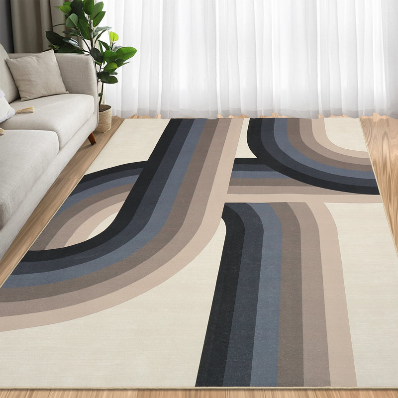 Tapis lavable à la machine avec envers en caoutchouc pour salon Moderen, Rectangle 4pi x 6 pi