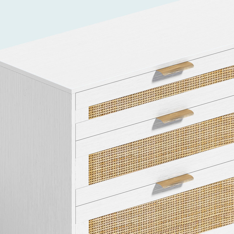 59" Rattan Dresser With Drawers, White