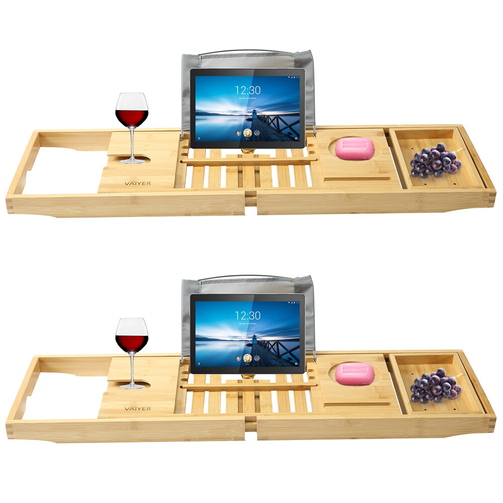  Bath Caddy Tray for Tub: Bamboo Bathtub Tray Caddy Expandable  with Wine Glass Holder and Book Stand. Luxury Bubble Bath Accessories & Spa  Decor. Self Care Gifts for Women, Birthday Gift