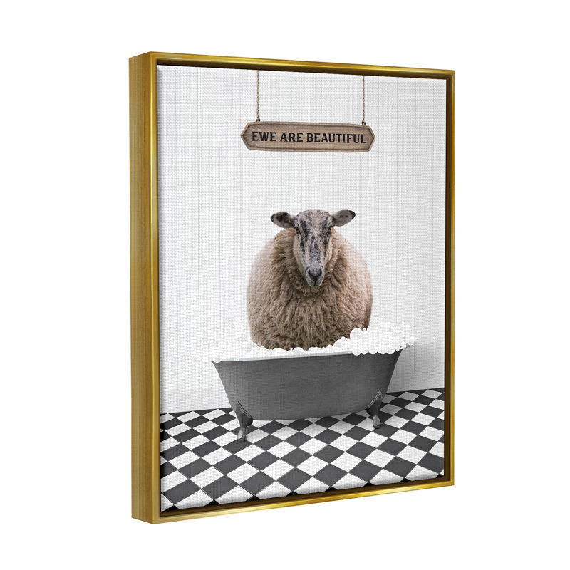 "Ewe Are Beautiful", salle de bain encadrée, art mural sur toile flottante par lettré et doublé, H 21 po x l 17 po x P 1,7 po