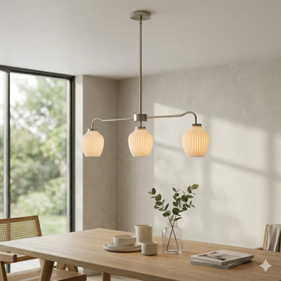 3-Light 36"W Nickel Modern Linear Pendant with Frosted Glass Shades for Kitchen Island or Dining Room