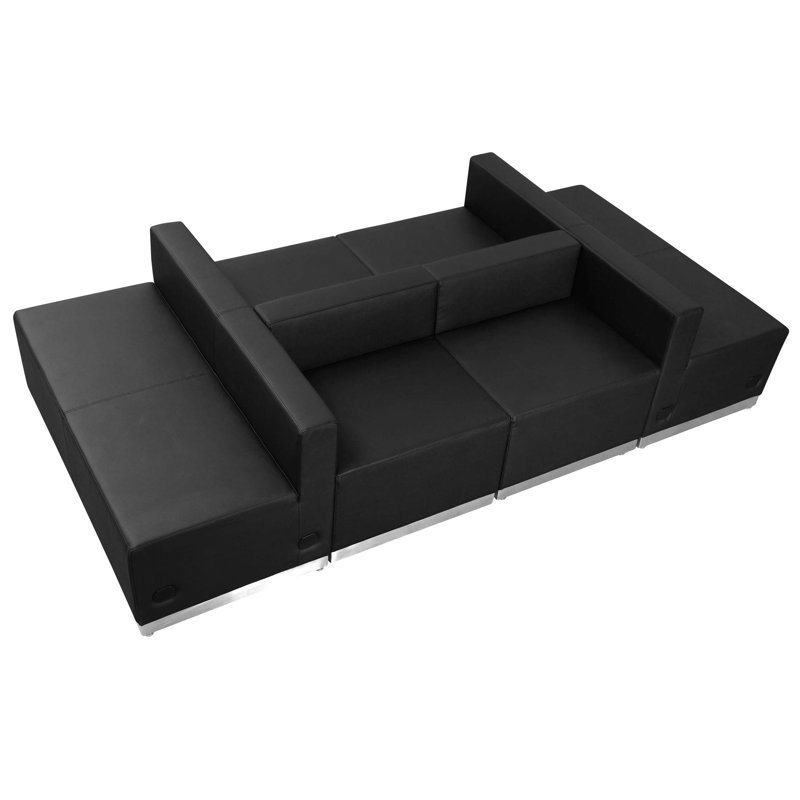 Black Faux Leather Six Piece Reception Set with Ottoman