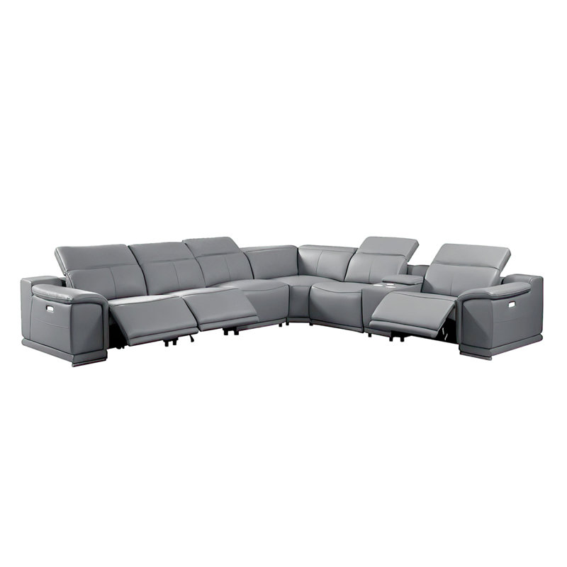Zika 7PCS Modern Motion Reclining Sectional Sofa, Dark Gray Genuine Leather