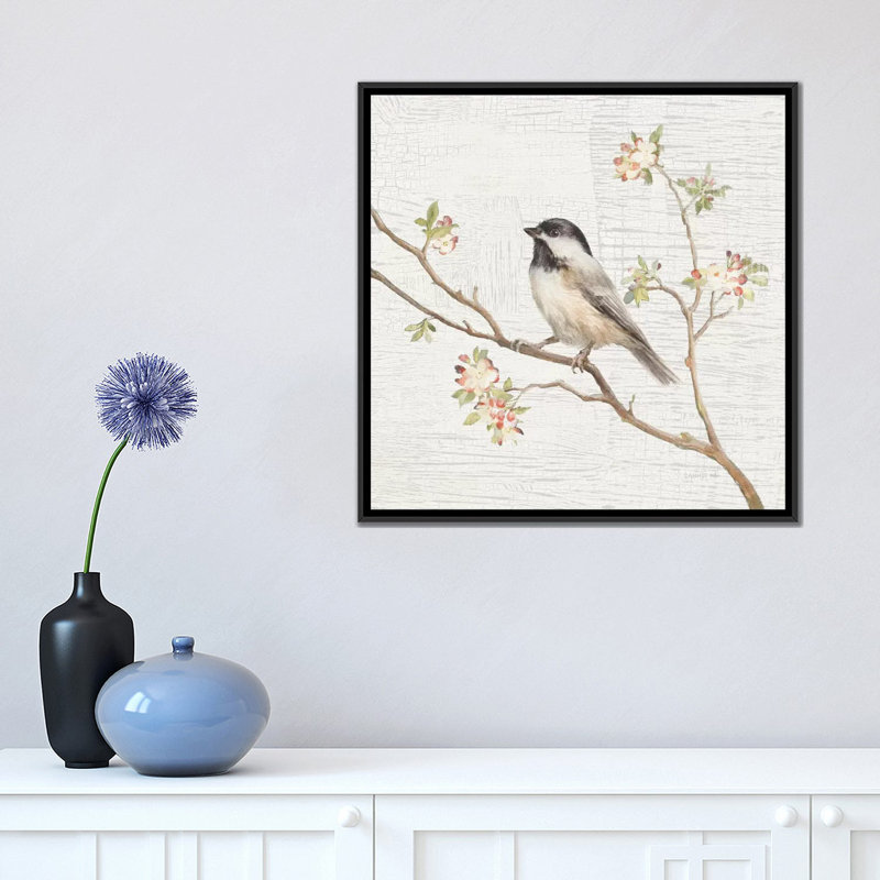 «Vintage Black Cappé Chickadee», reproduction d'art sur toile, H 12 po x l 12 po x P 1,5 po, Pas de tapis