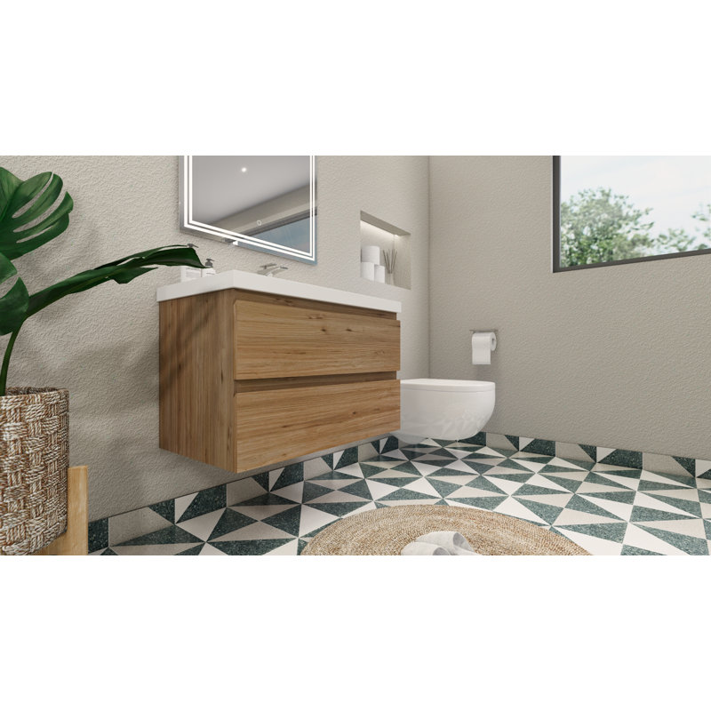 Amahd Single Bathroom Vanity with Acrylic Top, Natural Oak