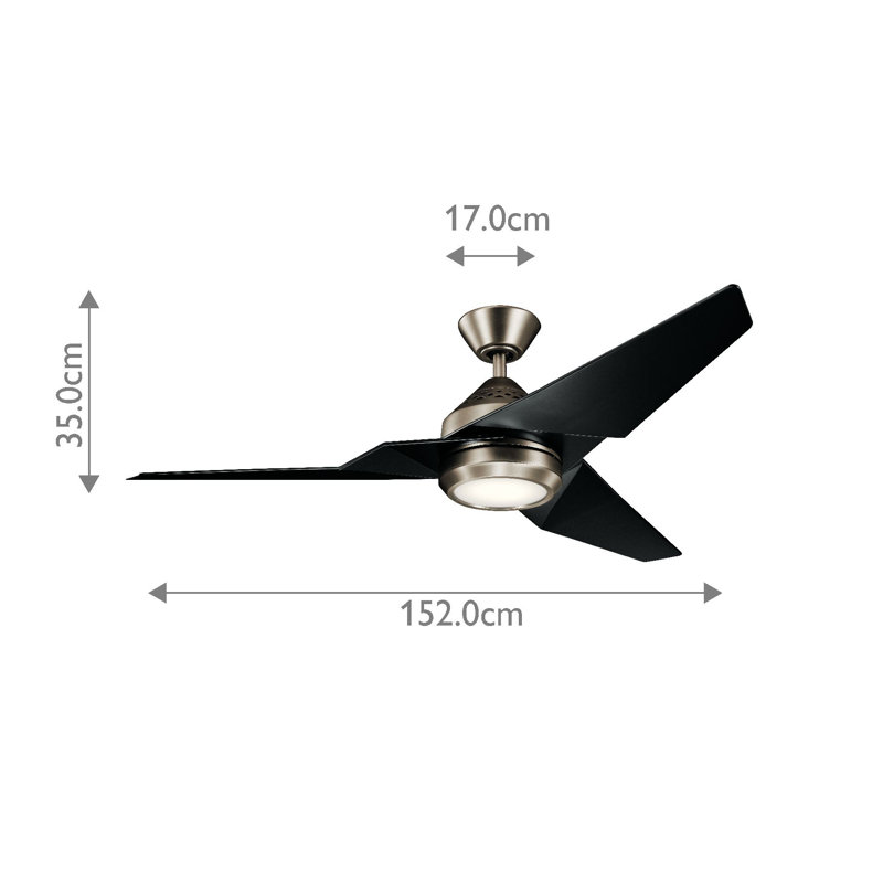 Camptown 60cm Ceiling Fan with LED Lights, Satin Black, Antique Pewter