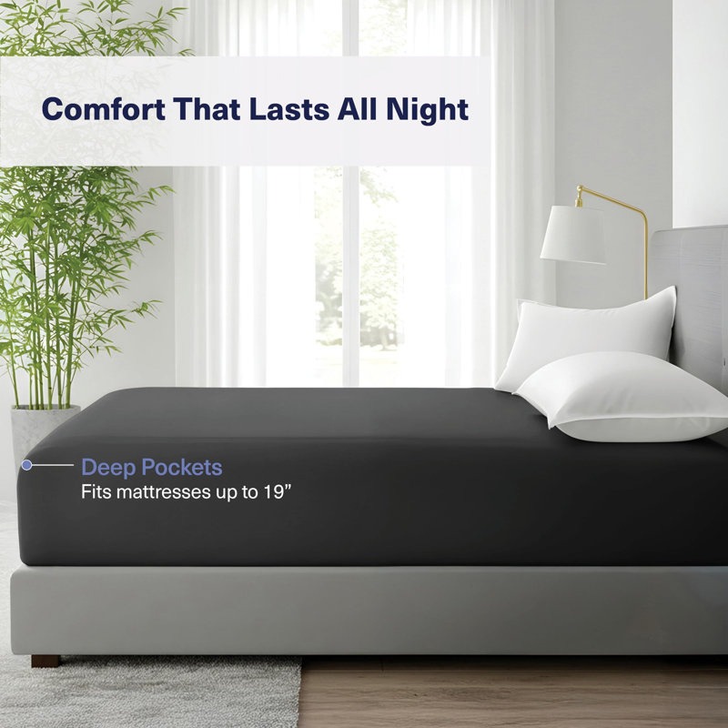 100% Viscose from Bamboo Fitted Sheet Only, 300 Thread Count, Extra Deep Pocket, Elastic with 4 Corner Straps, Cooling & Breathable, Bedding Sheets for Hot Sleepers - Gift-Ready Packaging (Pewter)
