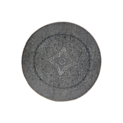 12'x12' Grey Broken Zoroastrian Design Wool Hand Knotted Round Rug 7F46BD212EB64AB1A933DCA67A7139EA