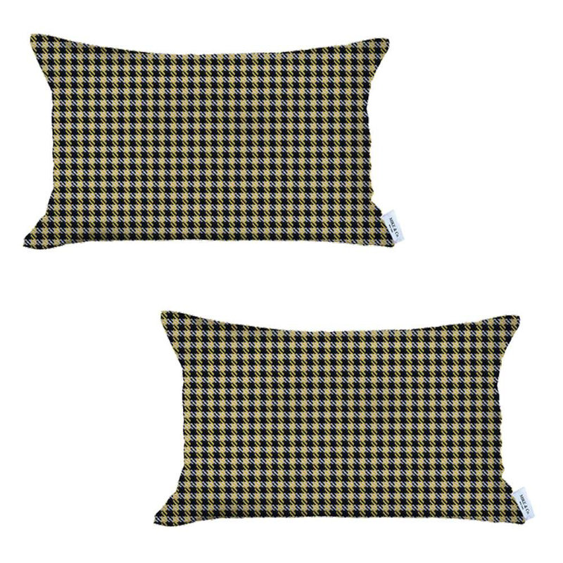 Housse de coussin réversible, Pied-de-poule jaune