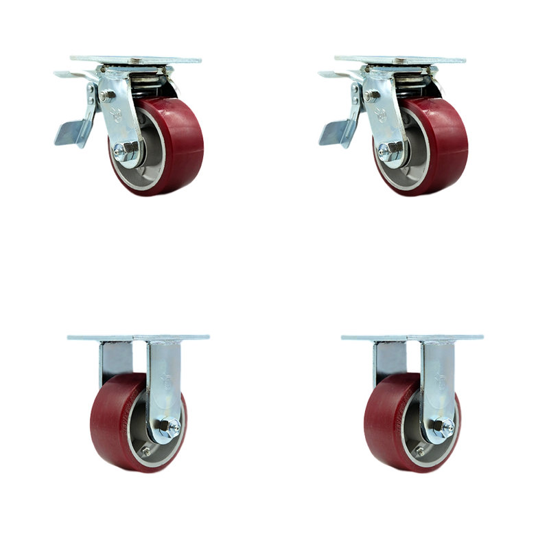 Ensemble de roulettes en poly 4 sur roulettes 4 pouces 2 roulements