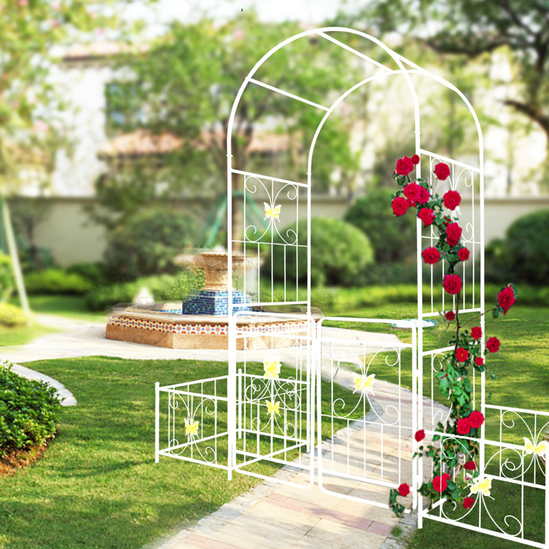 Arche de jardin en métal avec portail, 202 cm x 220 cm, blanc crème, pour une touche d'élégance extérieure