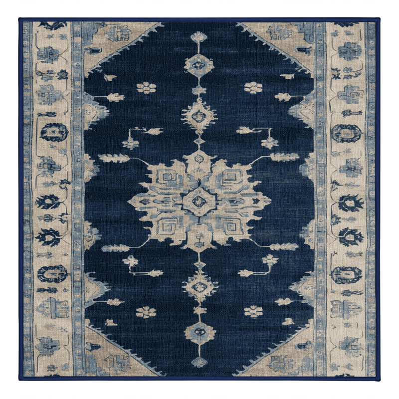 Machine Washable Overdyed Blue Area Rug, Square 3'