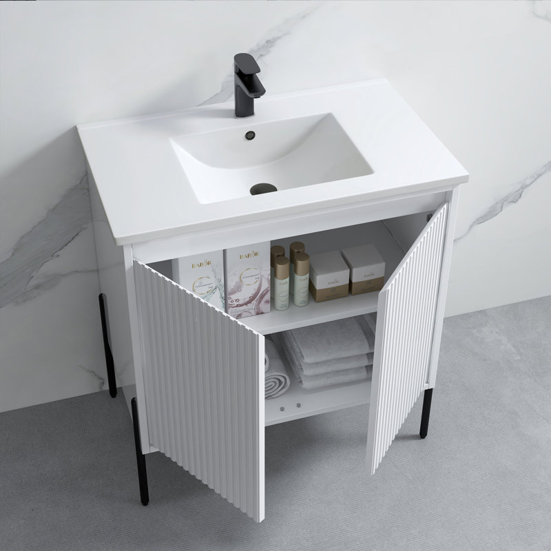 30'' Single Bathroom Vanity with Ceramic Top, White