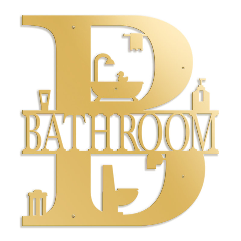 BATHROOM-Black And Gold Dimensional Iron Wall Sculpture Metal Wall Art Modern Bathroom Decor, Gold