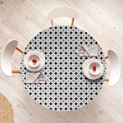 East Urban Home Mid Century Fitted Round Tablecloth Diameter Pale Grey Black Red