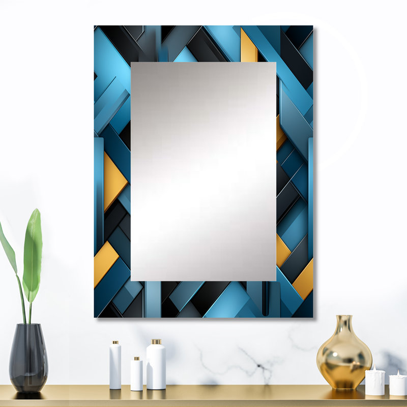 Black And Blue Blockchain Blocks - Geometric  Decorative Mirror, Modern Large Wall Mirror, Printed Metal Art, 32" x 24"