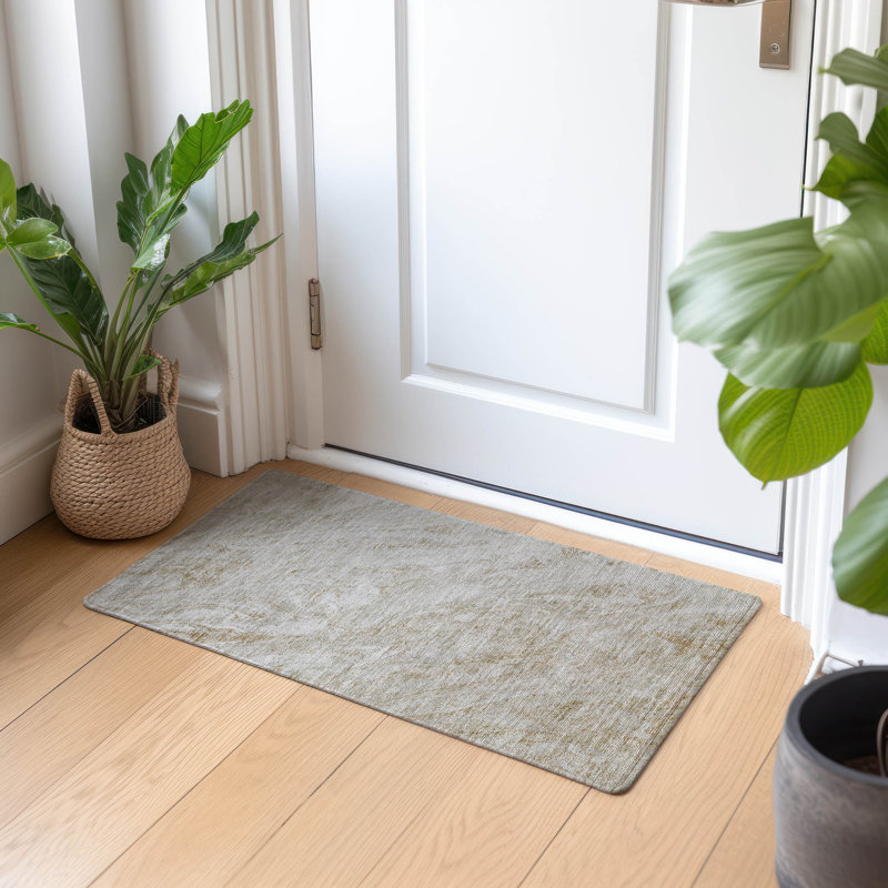 Tapis rectangulaire intérieur / extérieur 5 pi x 7 pi 6 po avec envers antidérapant Candece, Rectangle 1 pi 8 po x 2 pi 6 po