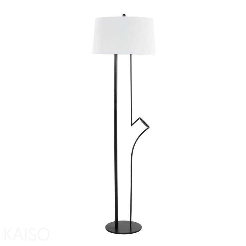 Shadow Contemporary Floor Lamp In Black Steel With White Linen Shade