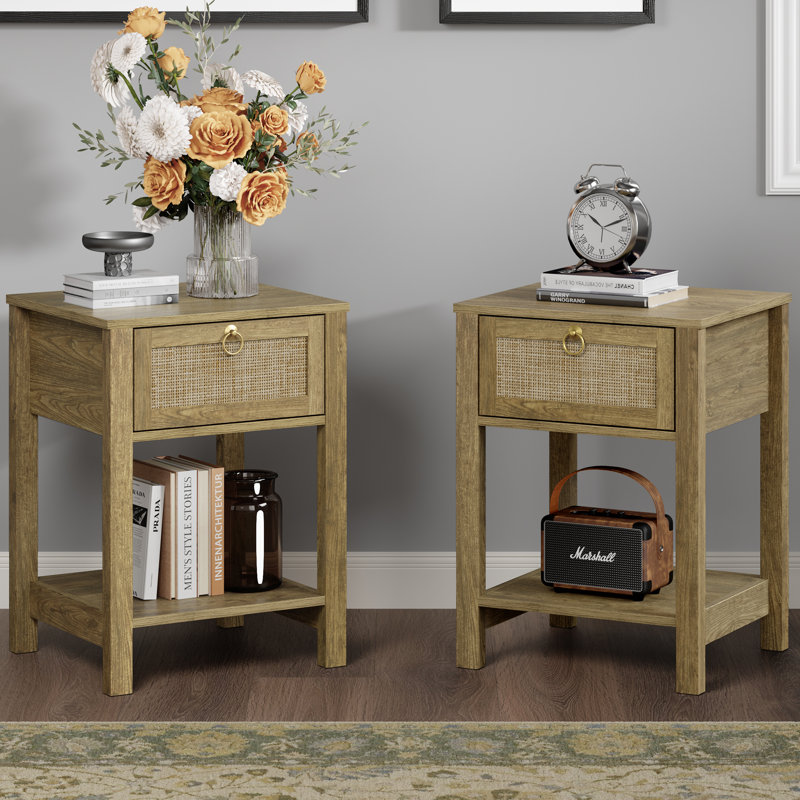 Pomodoro 23.6" H 1-Drawer Nightstand with Tool-Free Assembly (Set of 2), Light Cherry
