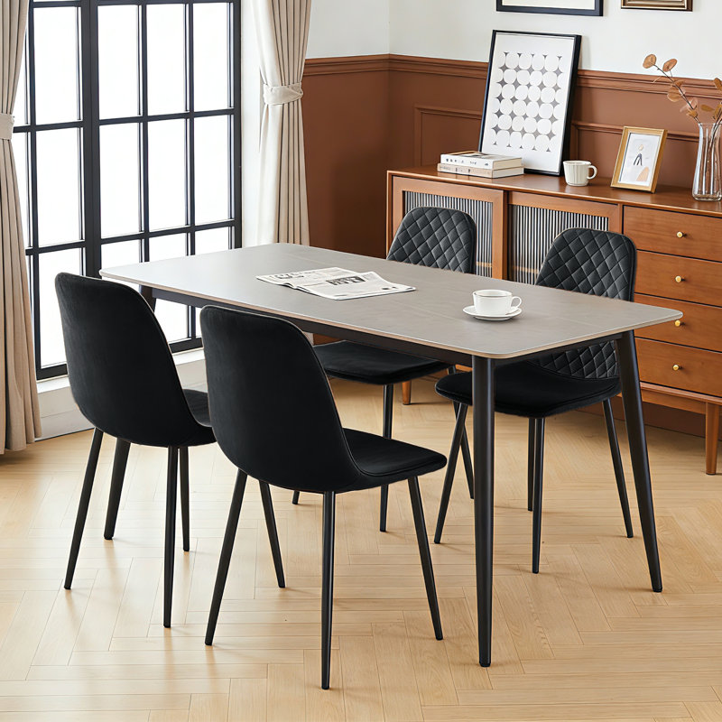 Kaylani Modern Upholstered Dining Chair, Black Velvet, Black, 4