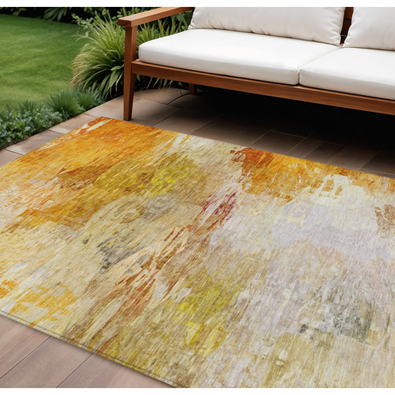 Tapis extérieur lavable abstrait 9 pi x 12 pi cuivre et terre cuite orange